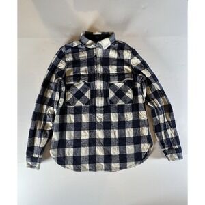 J Crew Women's 1/2 Zip Buffalo‎ Plaid Blue and White Flannel Shirt Cotton XSmall